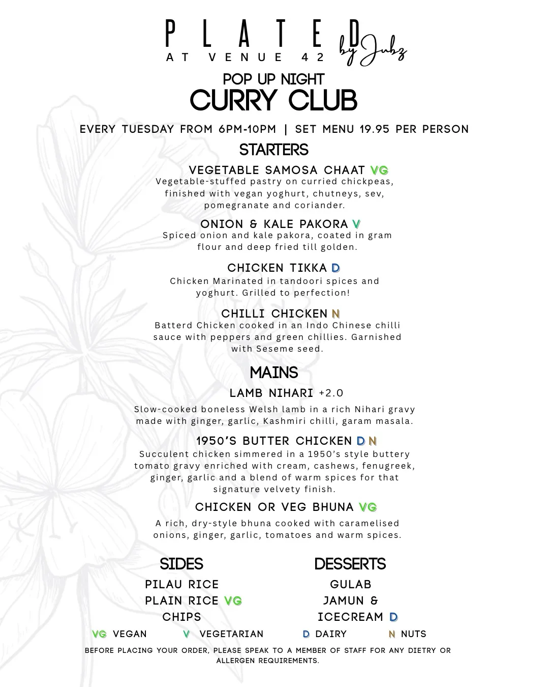Venue 42 pop-up menu.